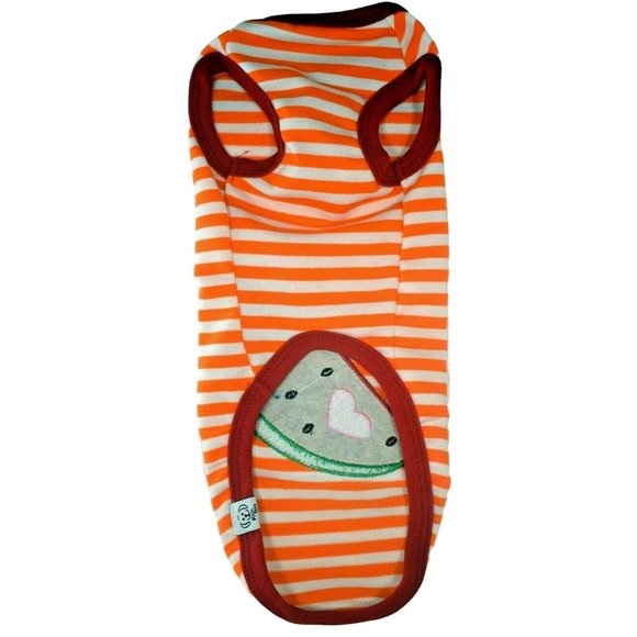 Kool Tees Dog Shirt Medium Orange and White Stripe with Watermelon - Picture 2 of 3